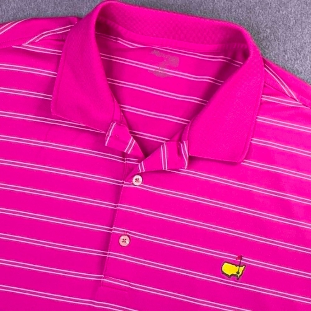 Masters Tech Augusta National Golf Polo Shirt Men's XXL Pink Stripe Logo Preppy